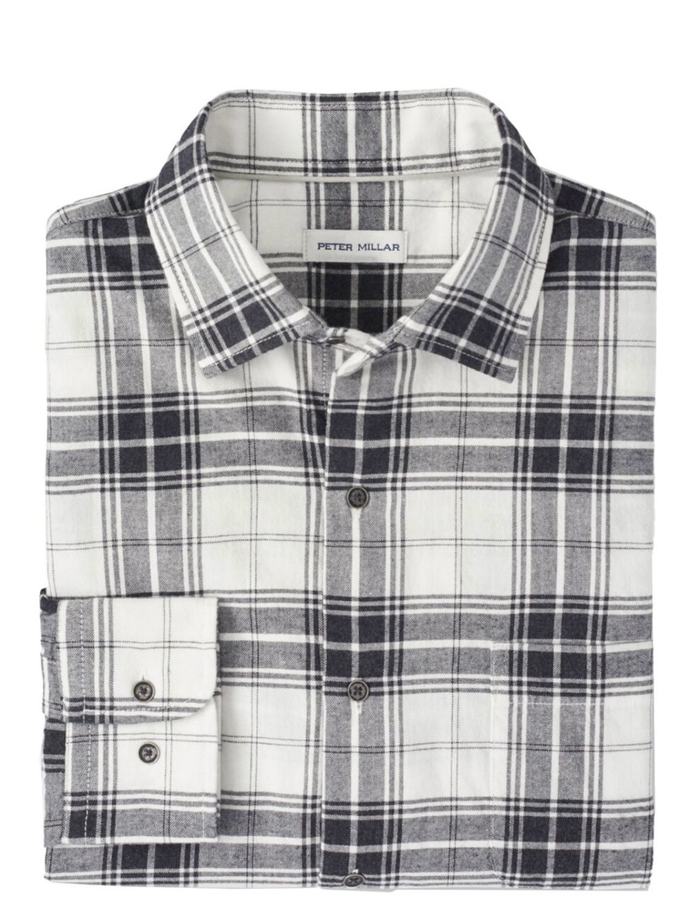 Peter Millar Black White Plaid Long Sleeve Button Down Shirt XL 100% Cotton